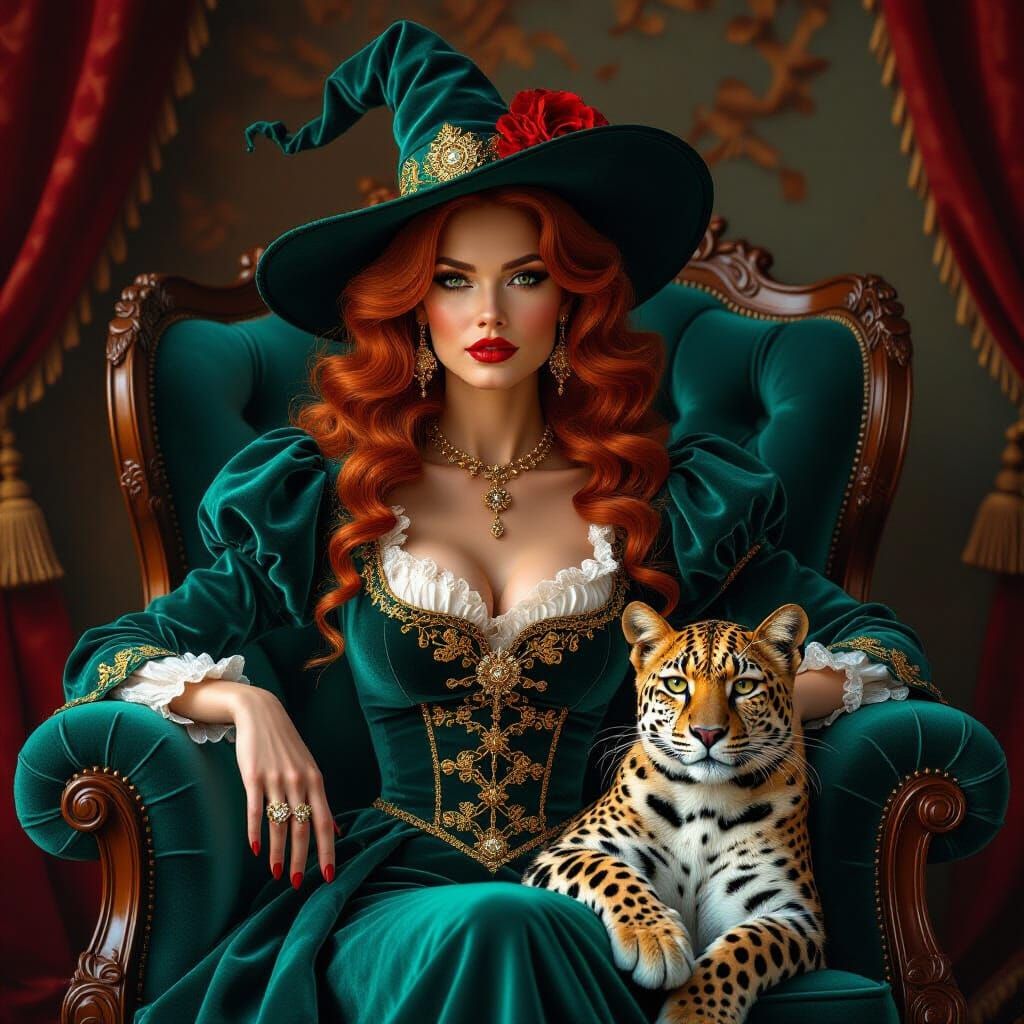 Baroque Femme Fatale with Leopard and Turquoise Velvet