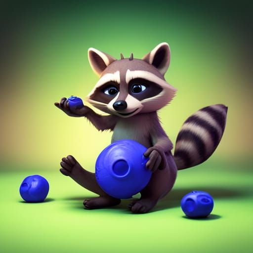 Raccoon Eating Blueberry: Pixar Style 3D Render