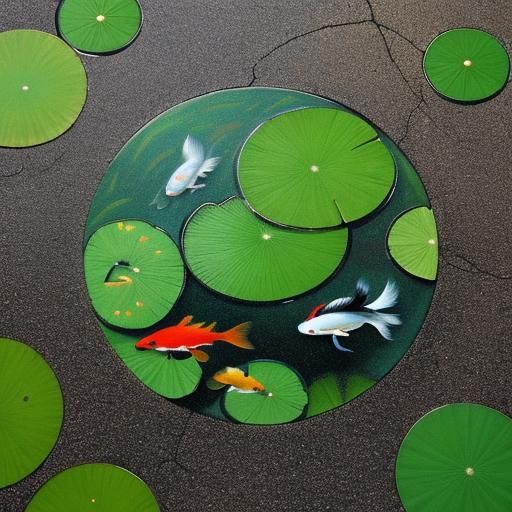 Hyperrealistic Chalk Art of Koi Pond with Lily Pads