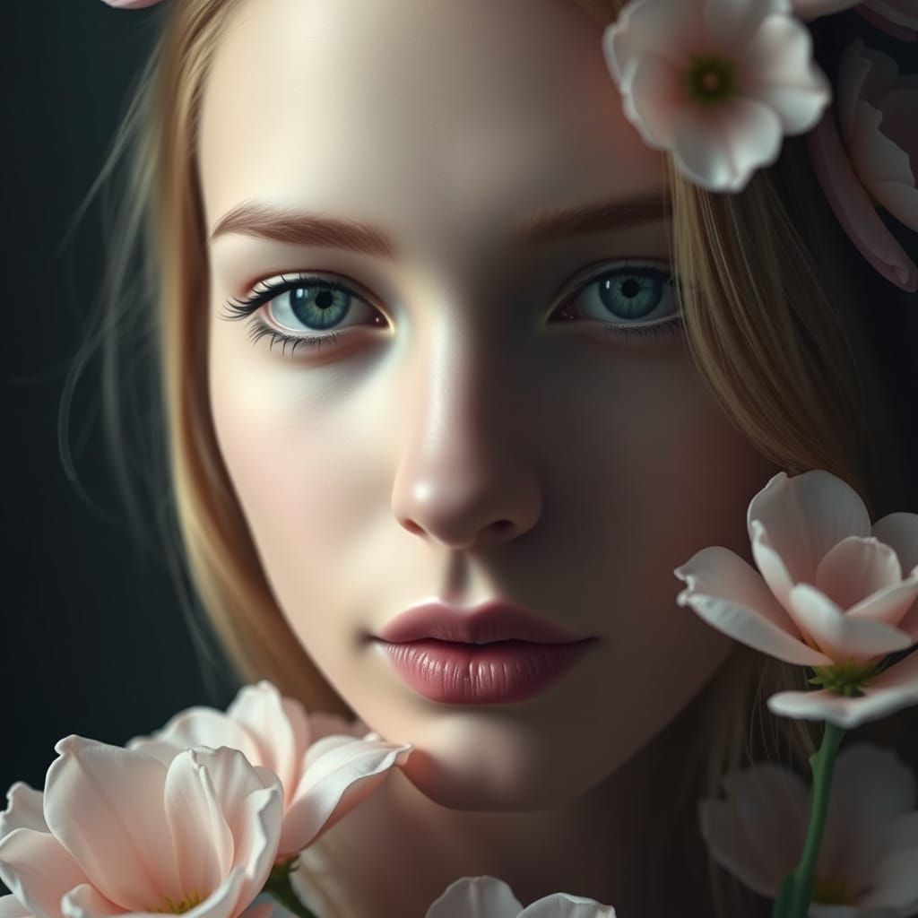 Surreal Close-up Portrait in Dreamlike Pastel Hues