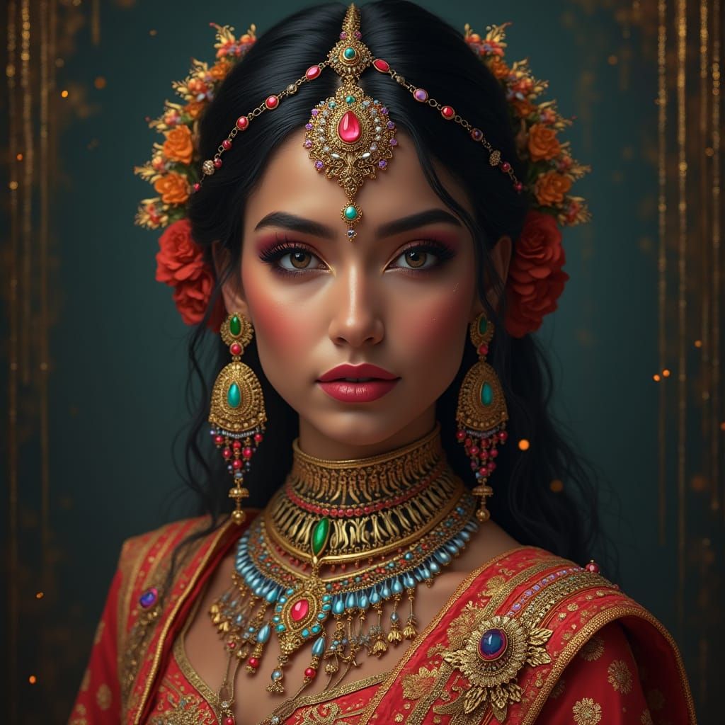 Regal Fantasy Portrait with Intricate Details and Futuristic...