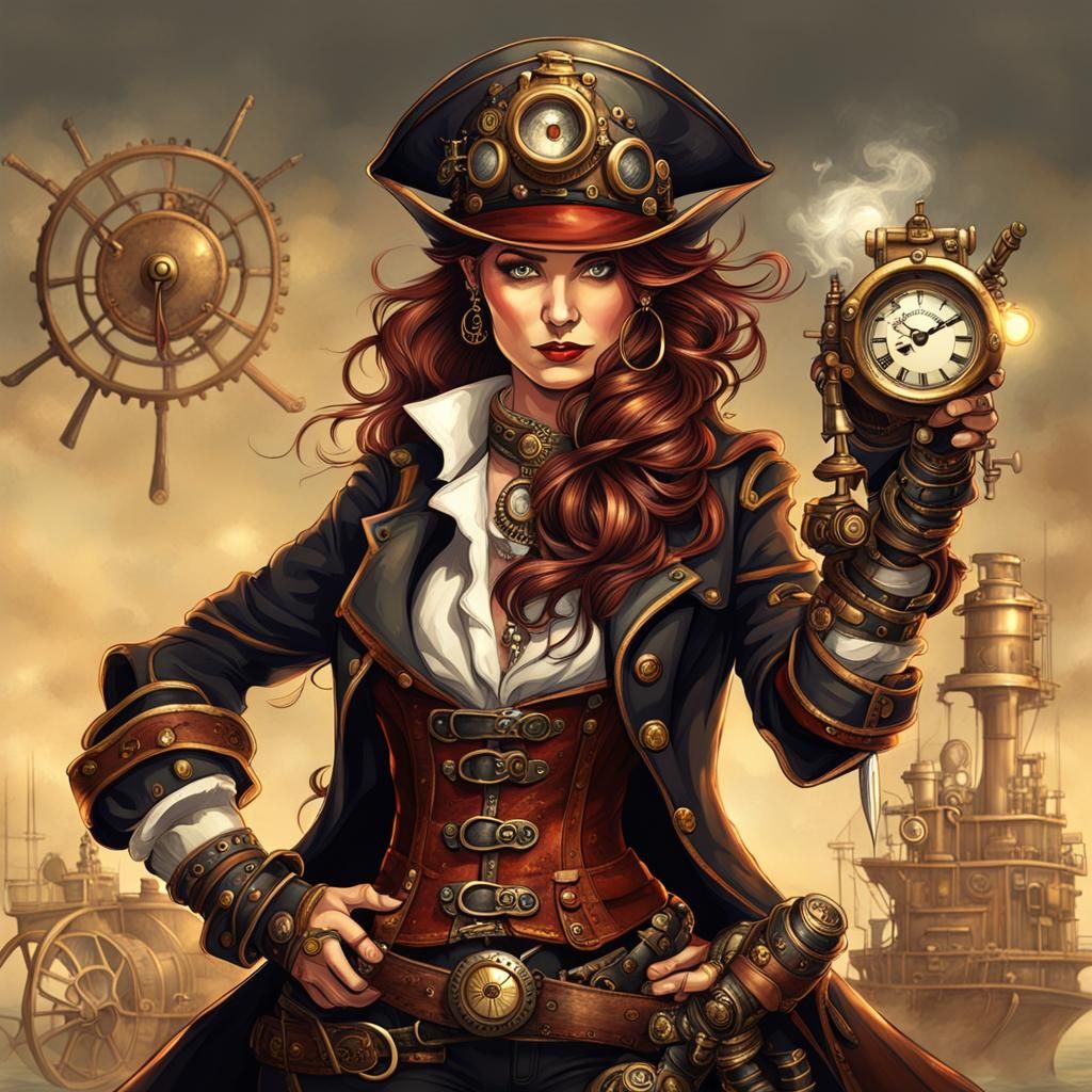 Steampunk Pirate Captain with Engine