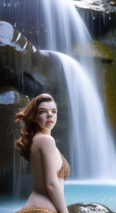Anya Taylor Joy Bathing in a Waterfall