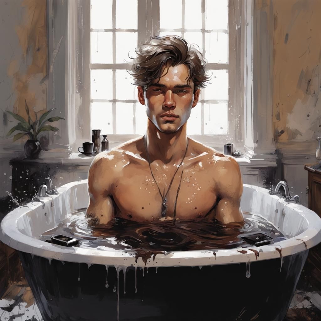 Man Bathes in Coffee, Ink Splash Art