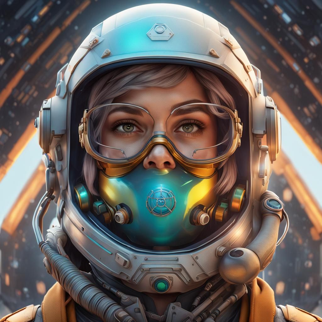 Woman in Honeycomb Helmet: Hyperdetailed Portrait