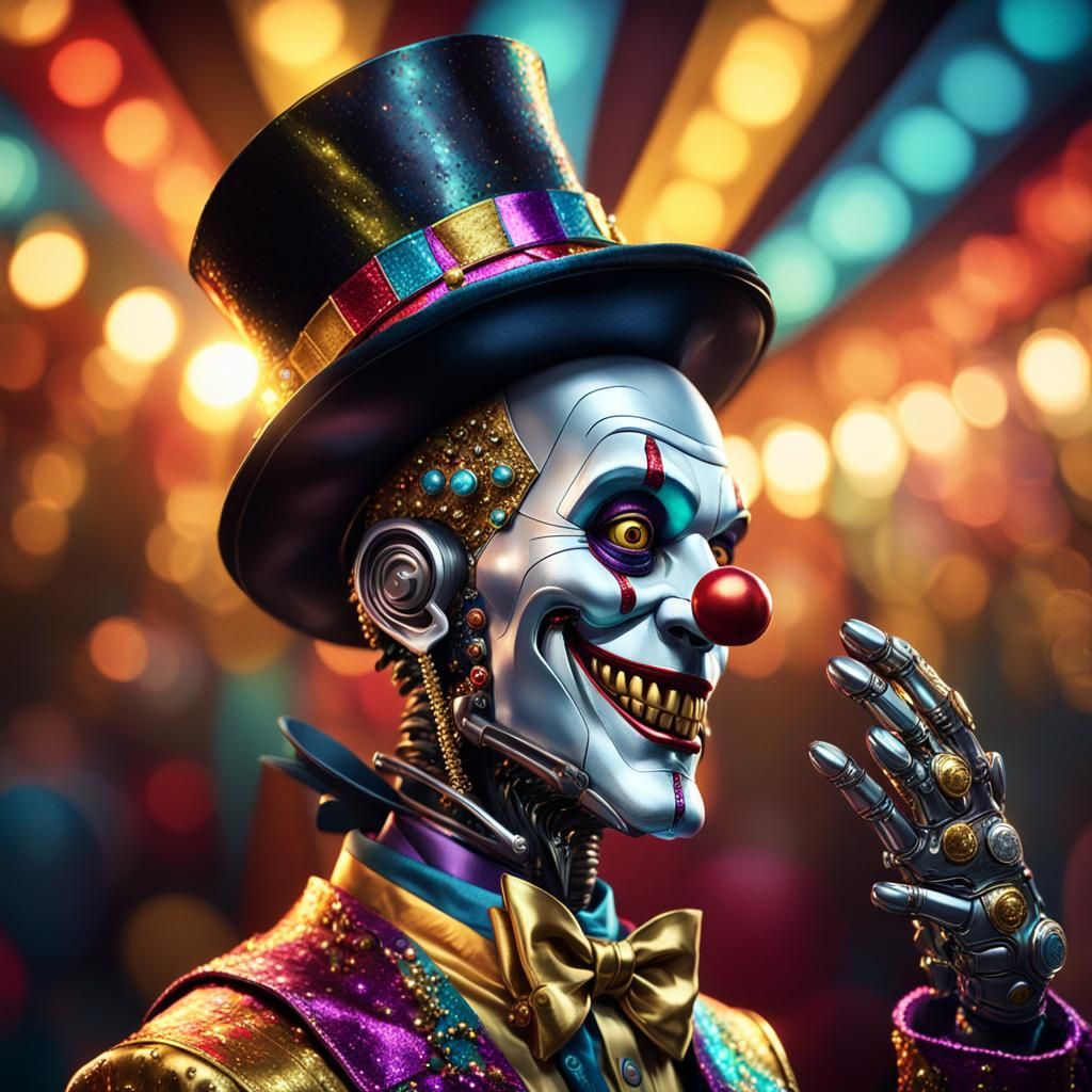 Hyperrealistic AI Robot Clown in Sugimura Style