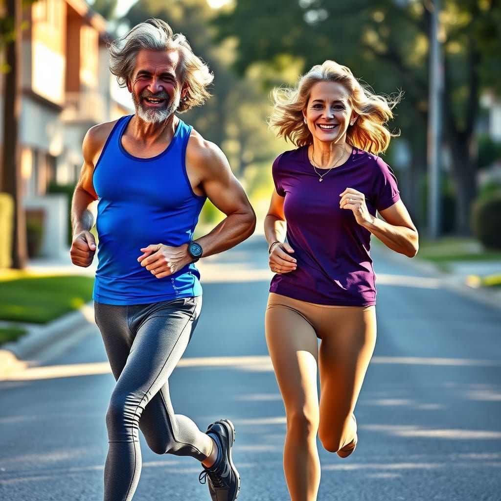 Energetic Senior Couple in Vibrant Athleisure Style