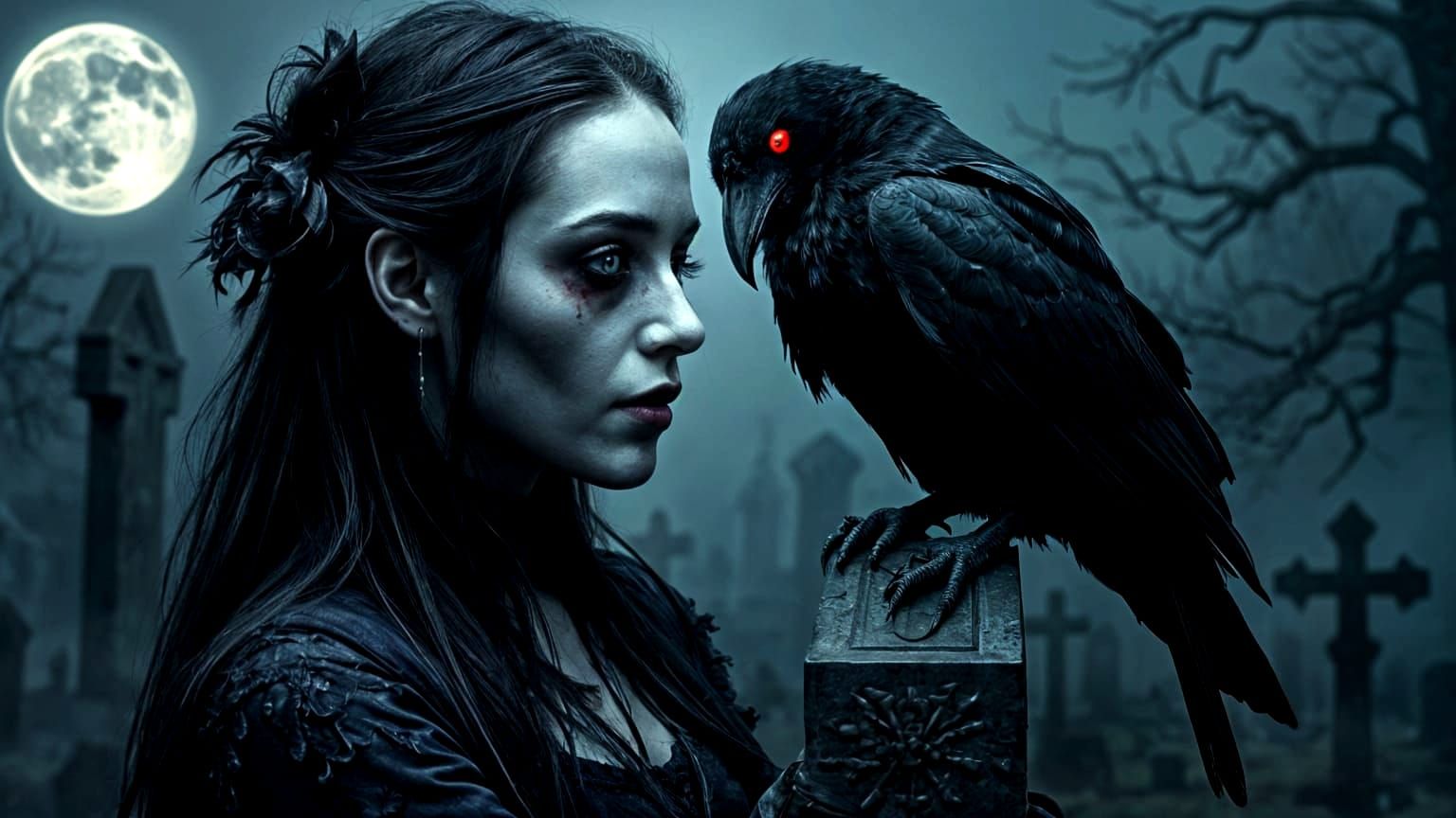 Romantic Zombie Goddess Under Full Moon