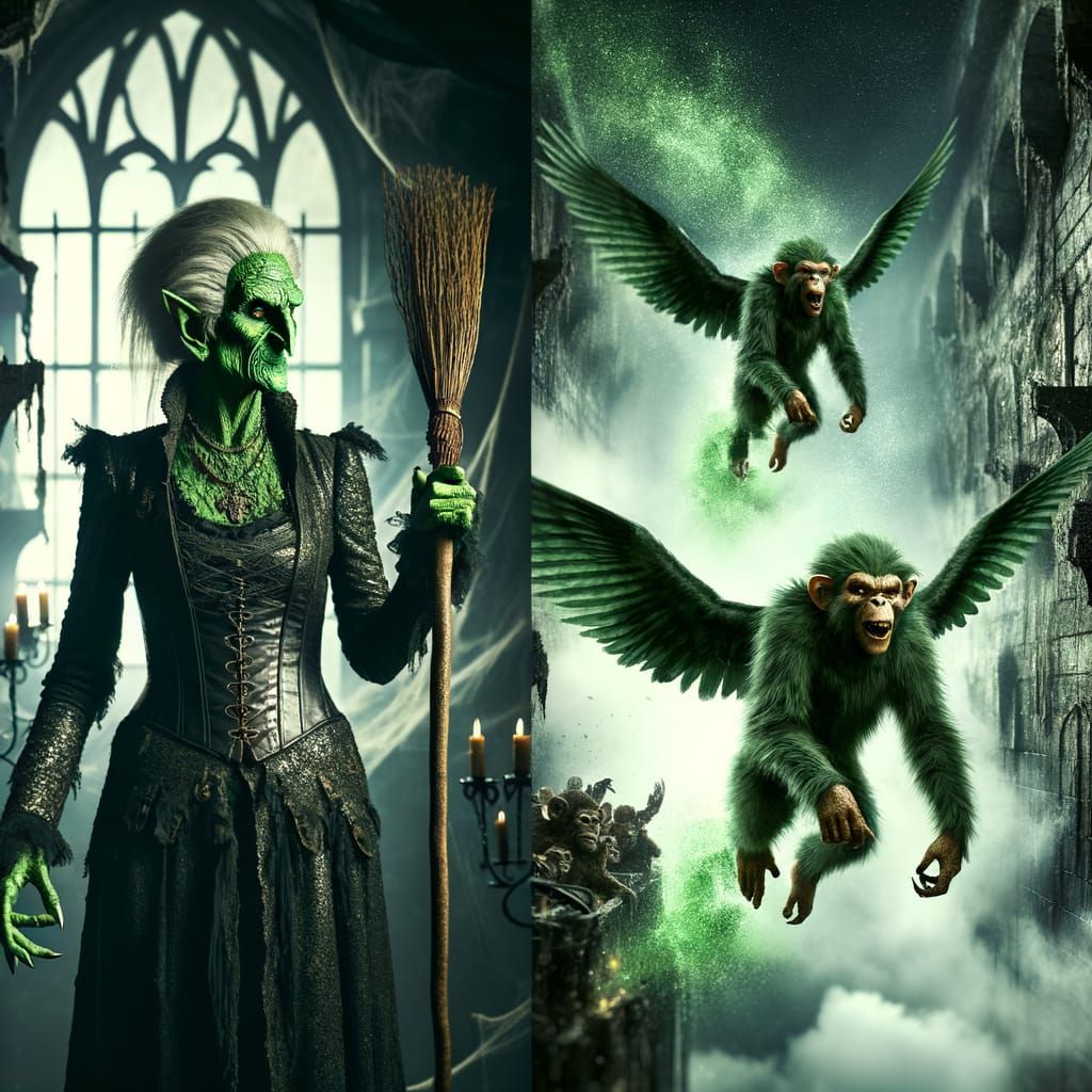 Gothic Witch and Winged Primates in Castle