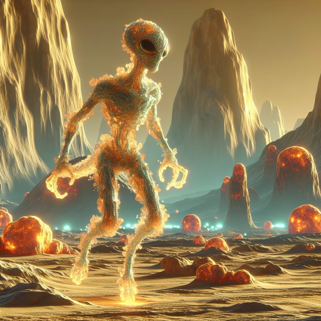 Sulfuric Mineral Rock Alien on Barren Planet