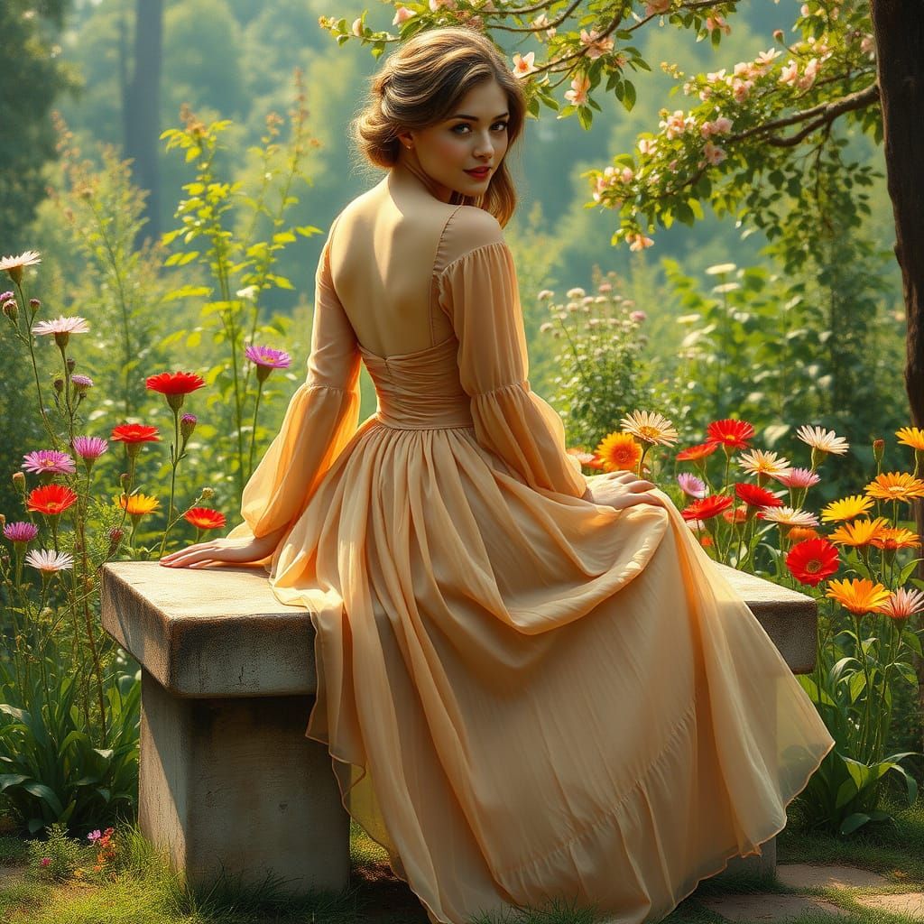 Ethereal Woman in Dreamy Garden