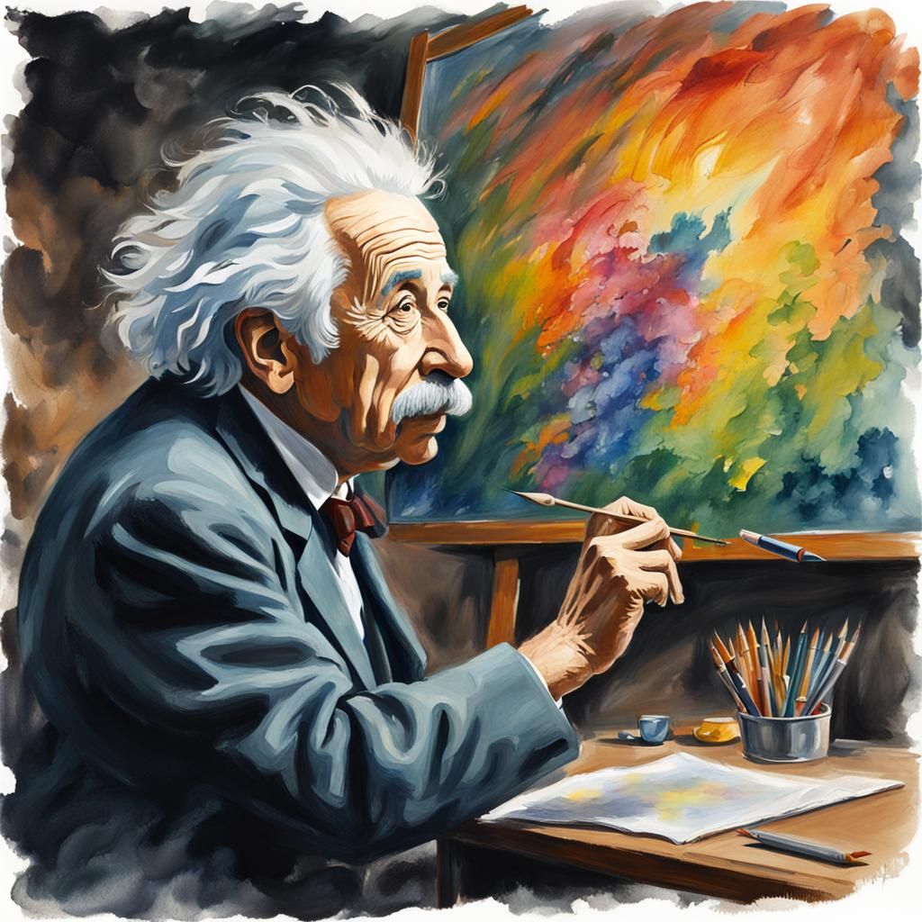 Einstein's Eureka Moment in Gouache Style