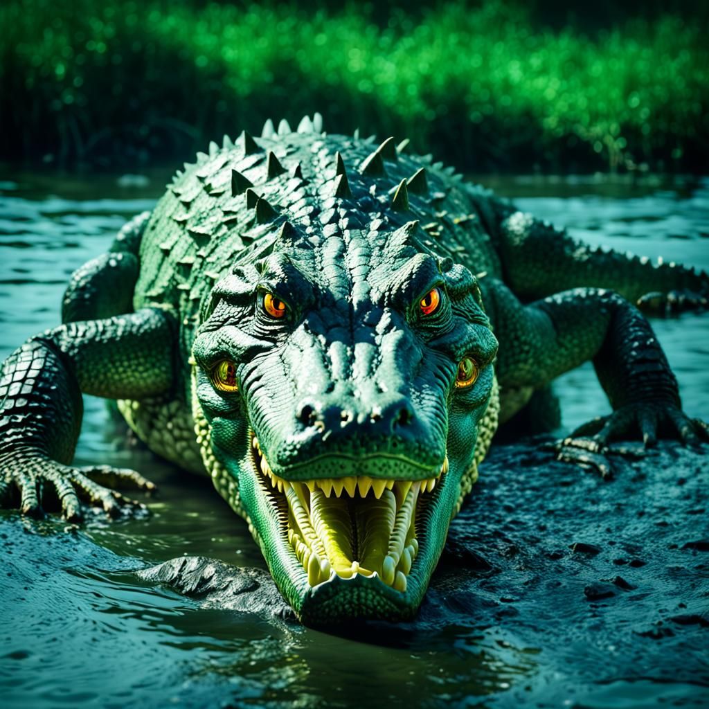 Swamp Crocodile in Cinematic Film Still