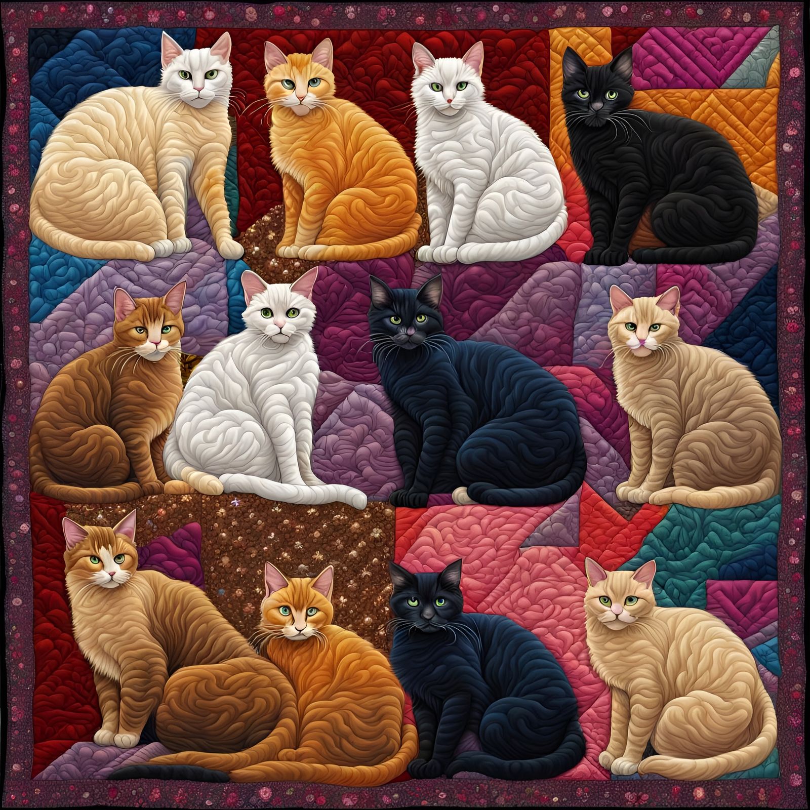 Hyperrealistic Quilt of Cats in Pop Art Style