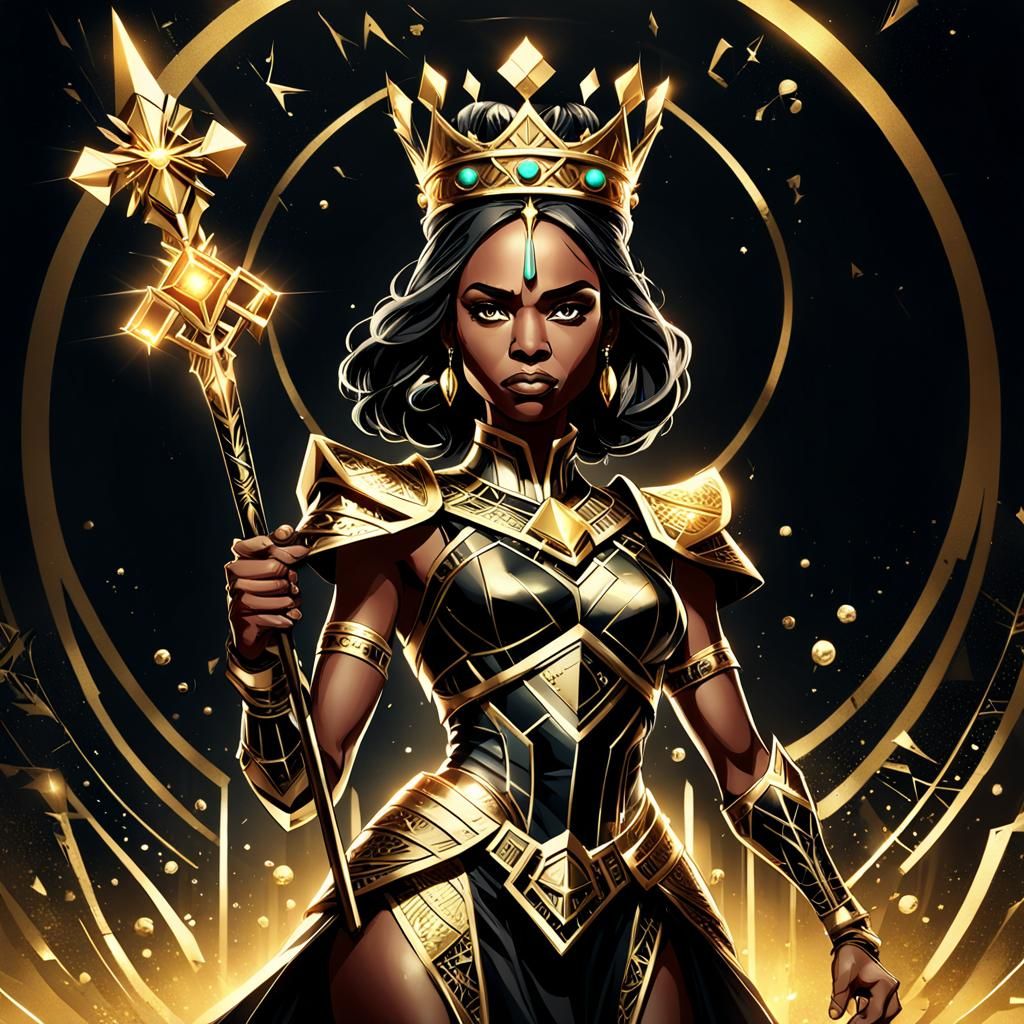 Powerful Woman with Crown and Scepter in Fantasy Realism