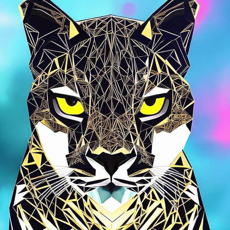 Geometric Puma Portrait in Abstract Fantasy Art