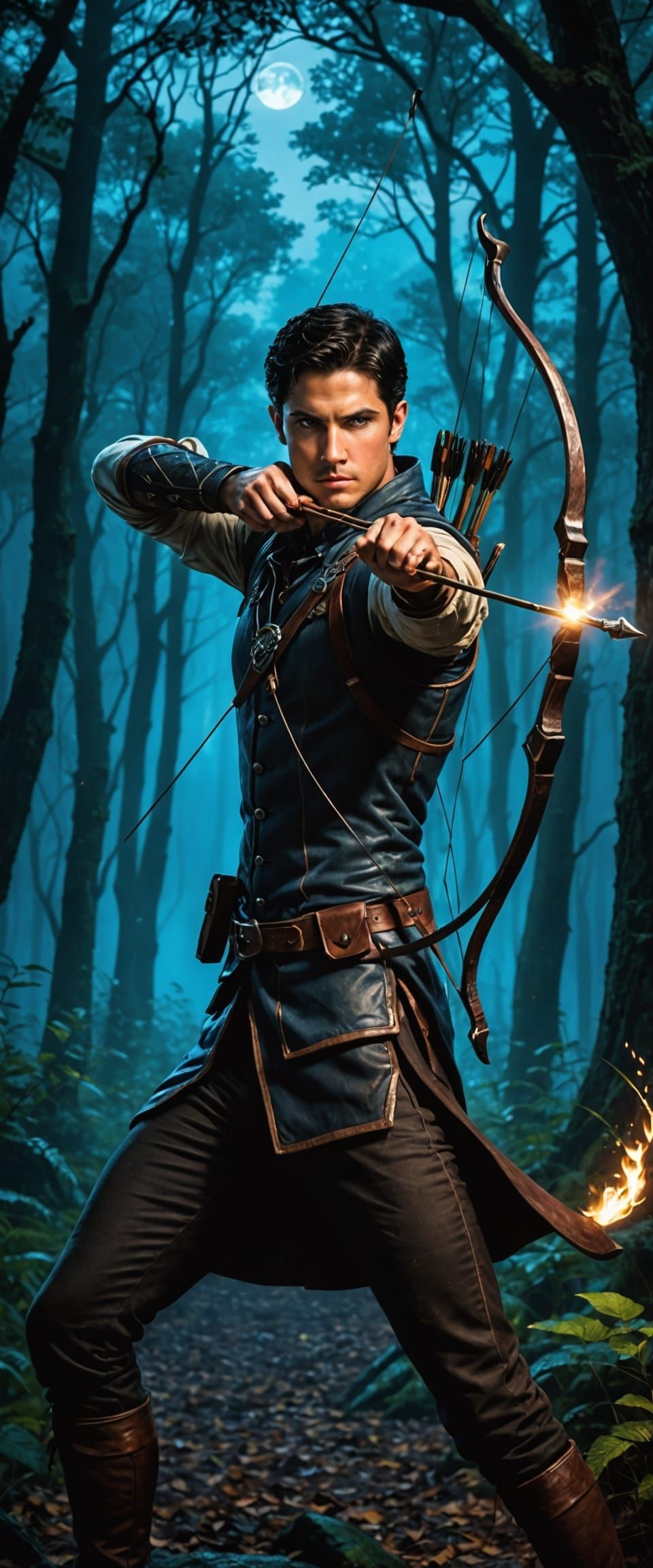 Moonlit Archer in Midnight Forest