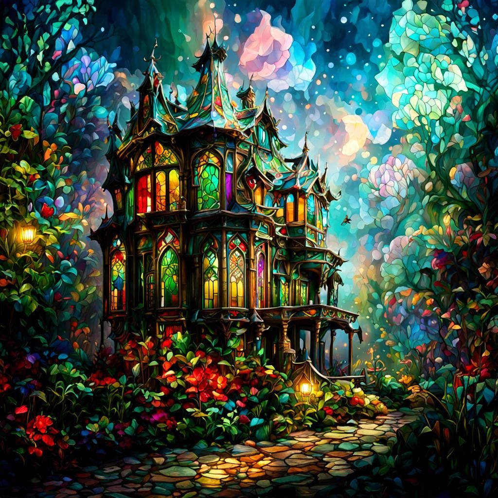 Stained Glass House in Enchanted Forest