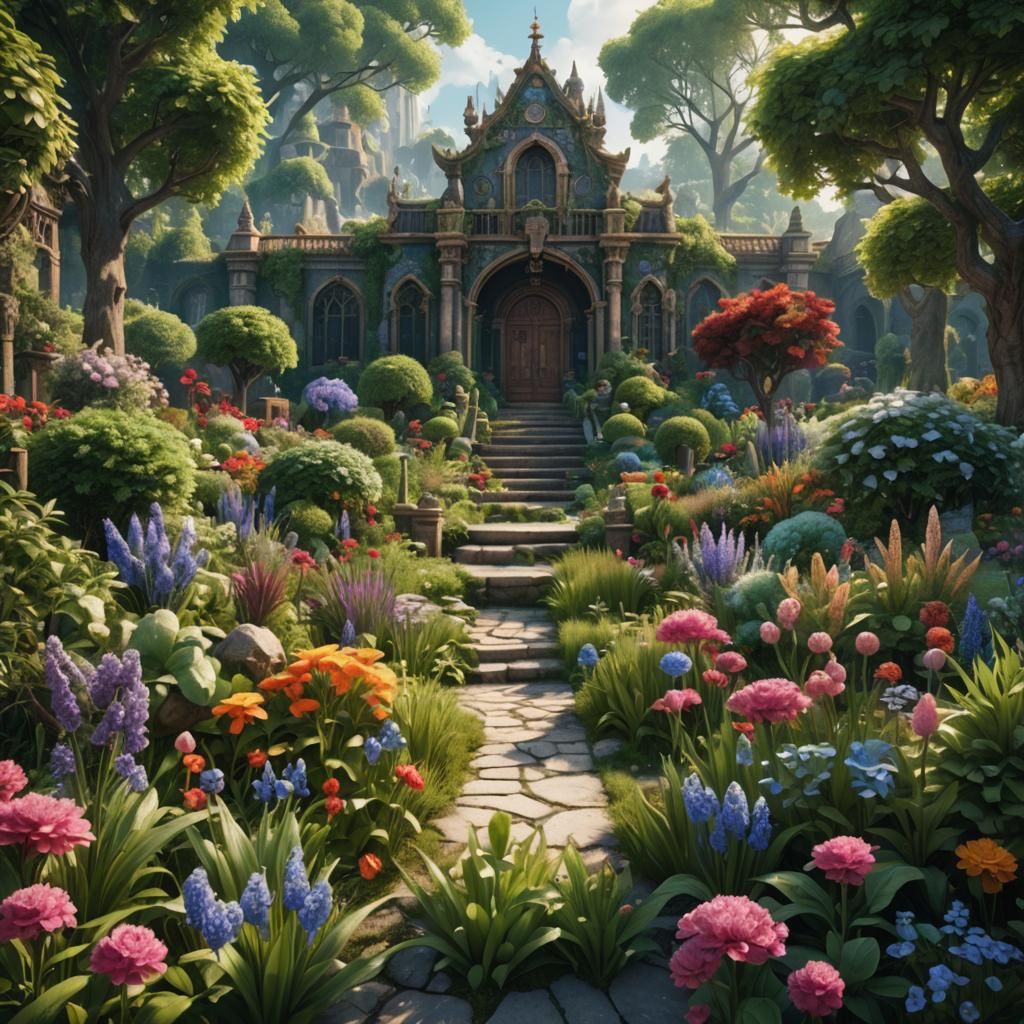 Lush Garden at Midday: Fantasy Concept Art