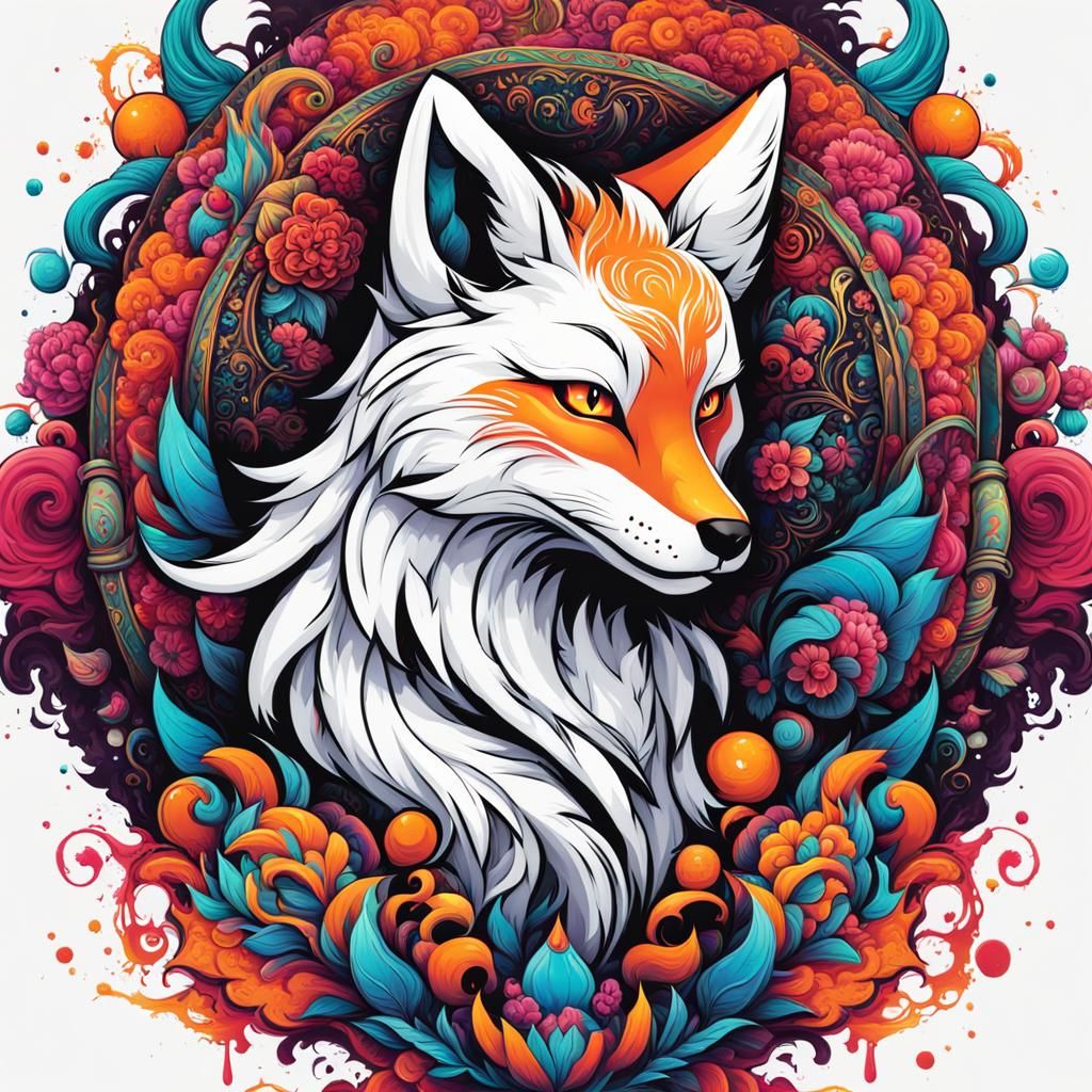 Kitsune with Mischievous Smirk in Graffiti Art Style