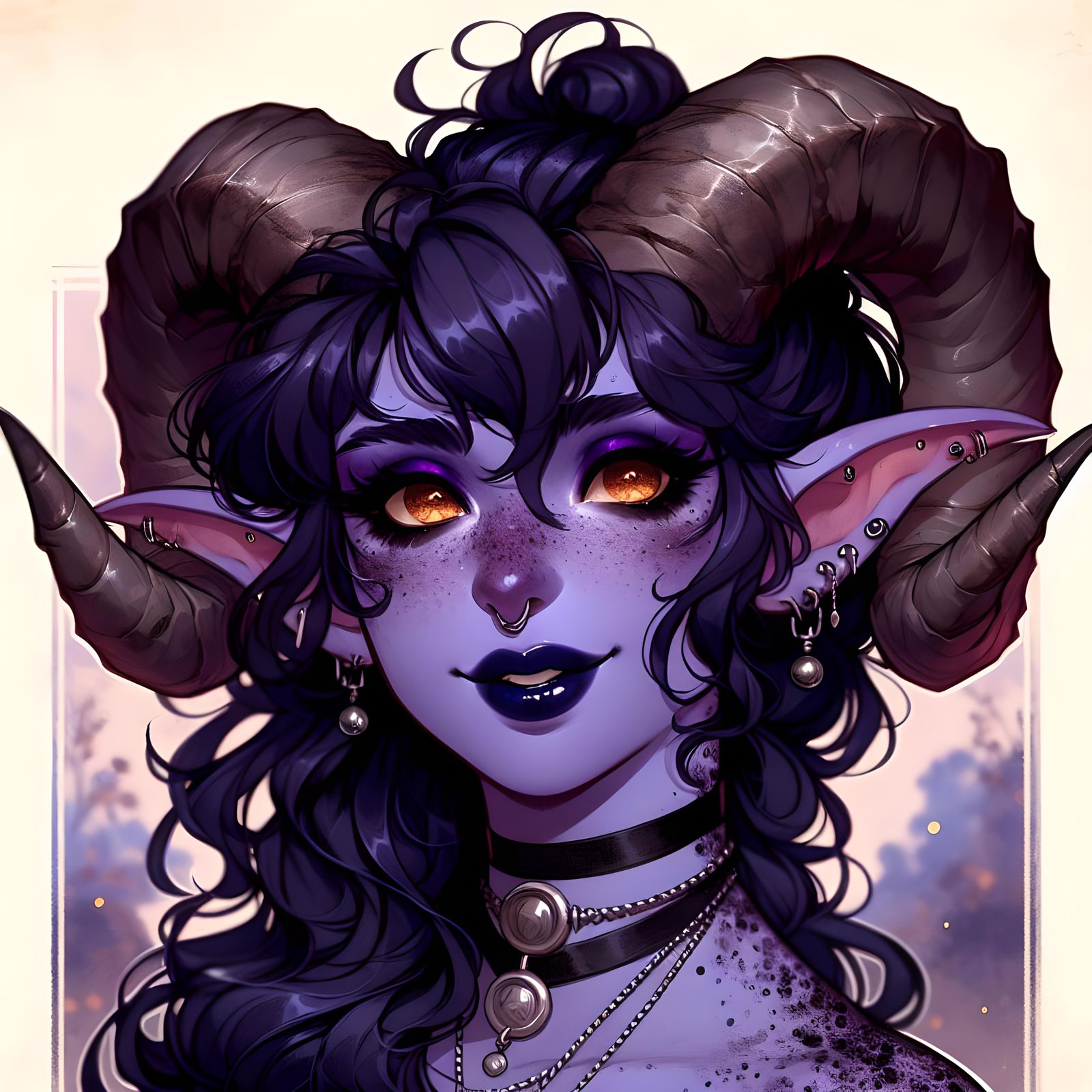 Tiefling Character with Ram Horns in High Resolution