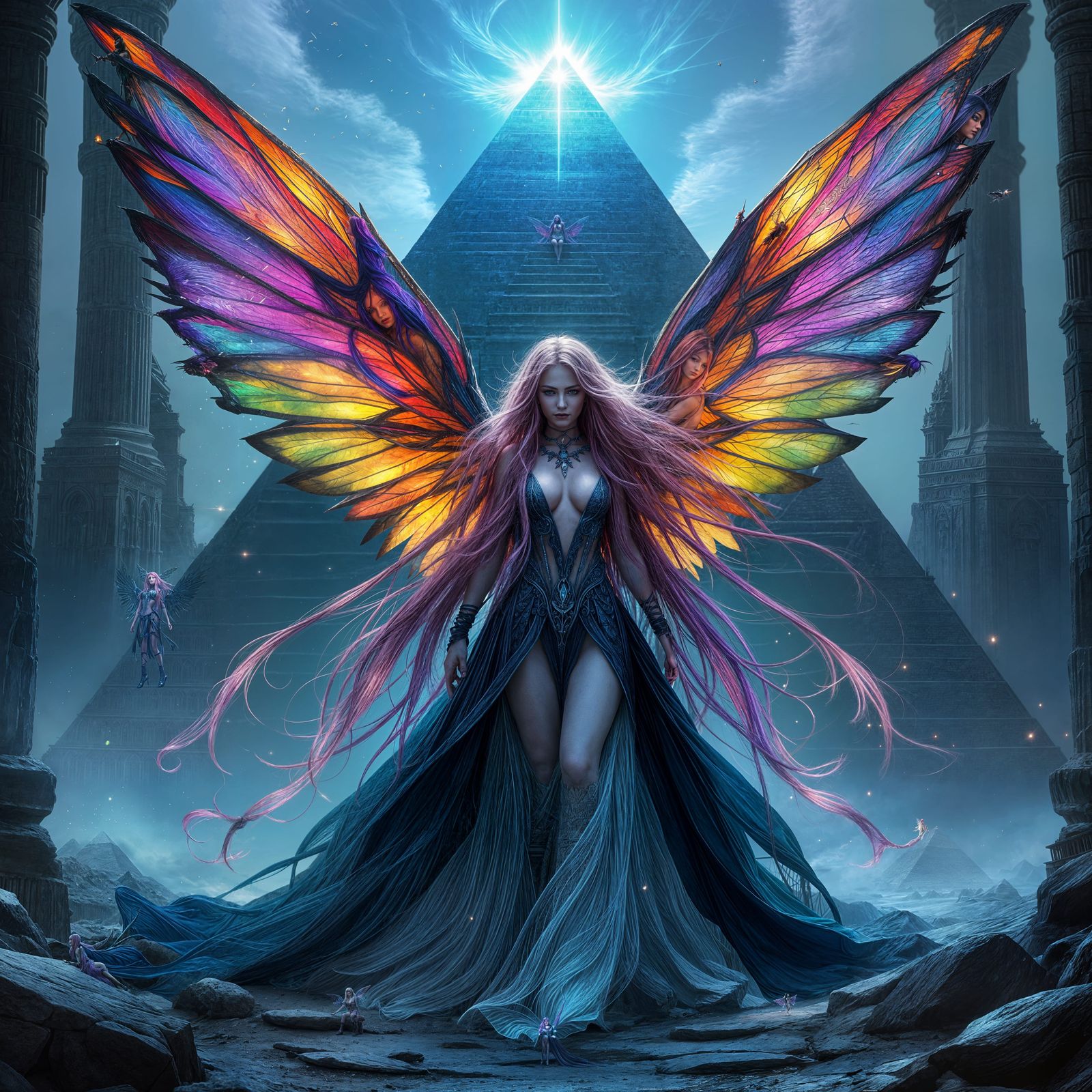 Colorful Fairy Before Gothic Pyramid