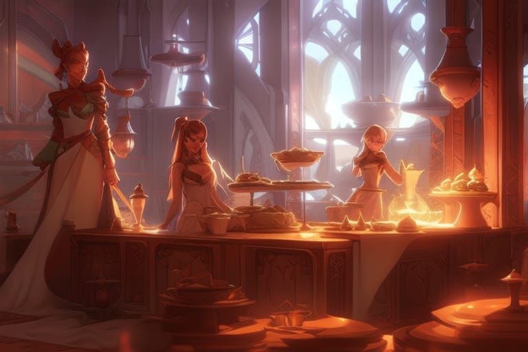 Fantasy Bakery Interior with Fairy in Line Art