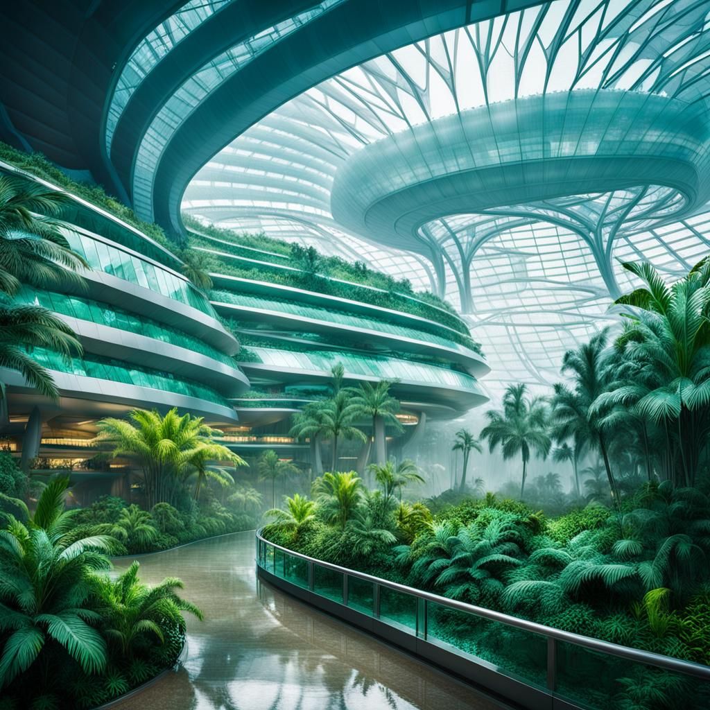 Futuristic Jewel Changi Airport Rain Vortex in Surreal Light