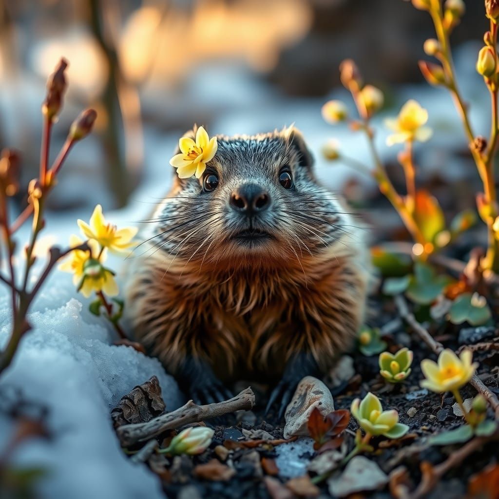 Confident Groundhog Emerges at Sunrise
