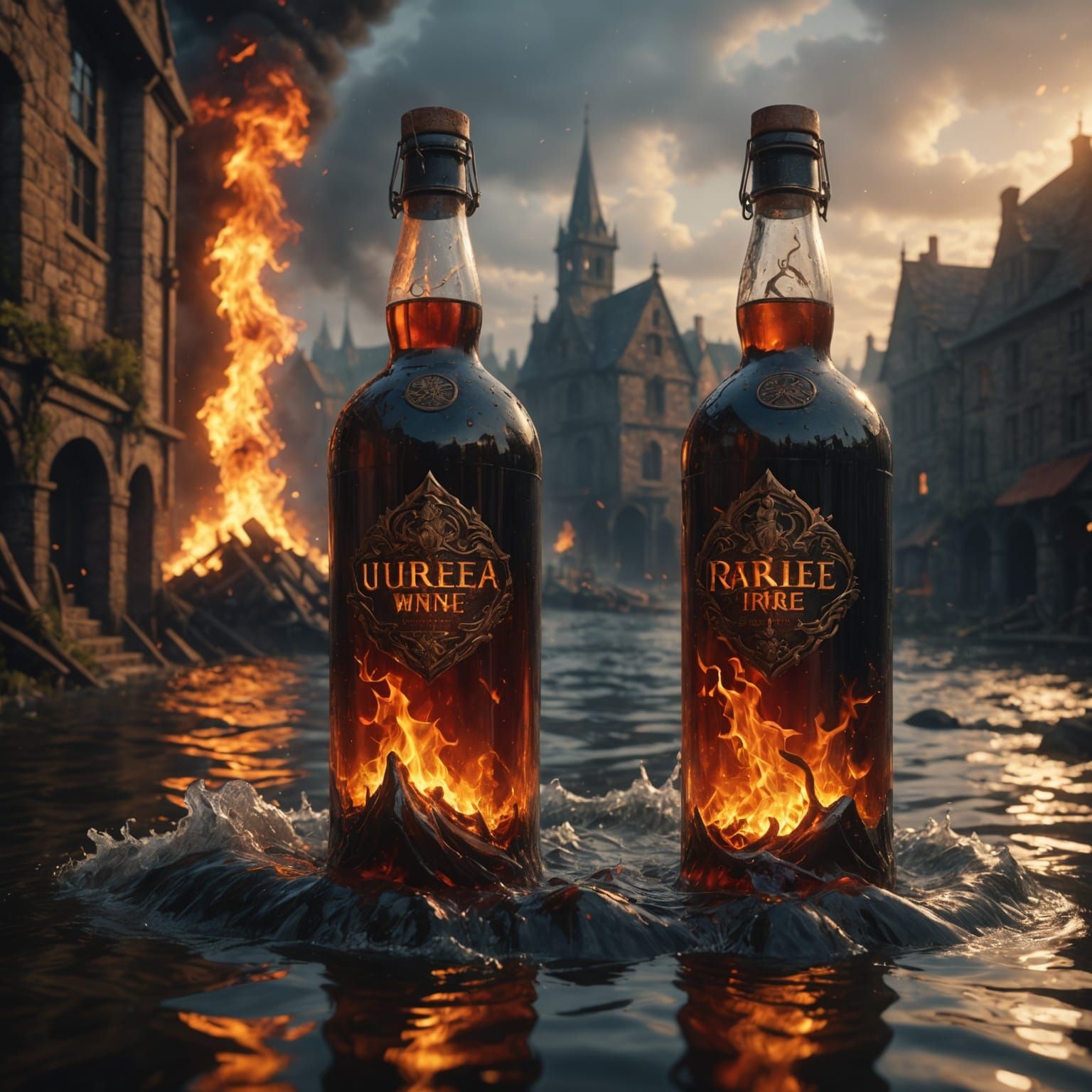 Raging Fire and Massive Flood in Bottles