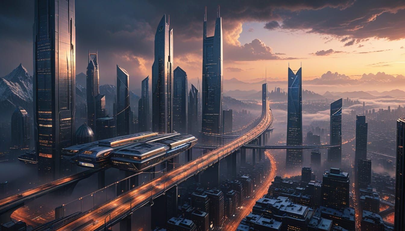 Futuristic Snowscape Cityscape with Skybridges
