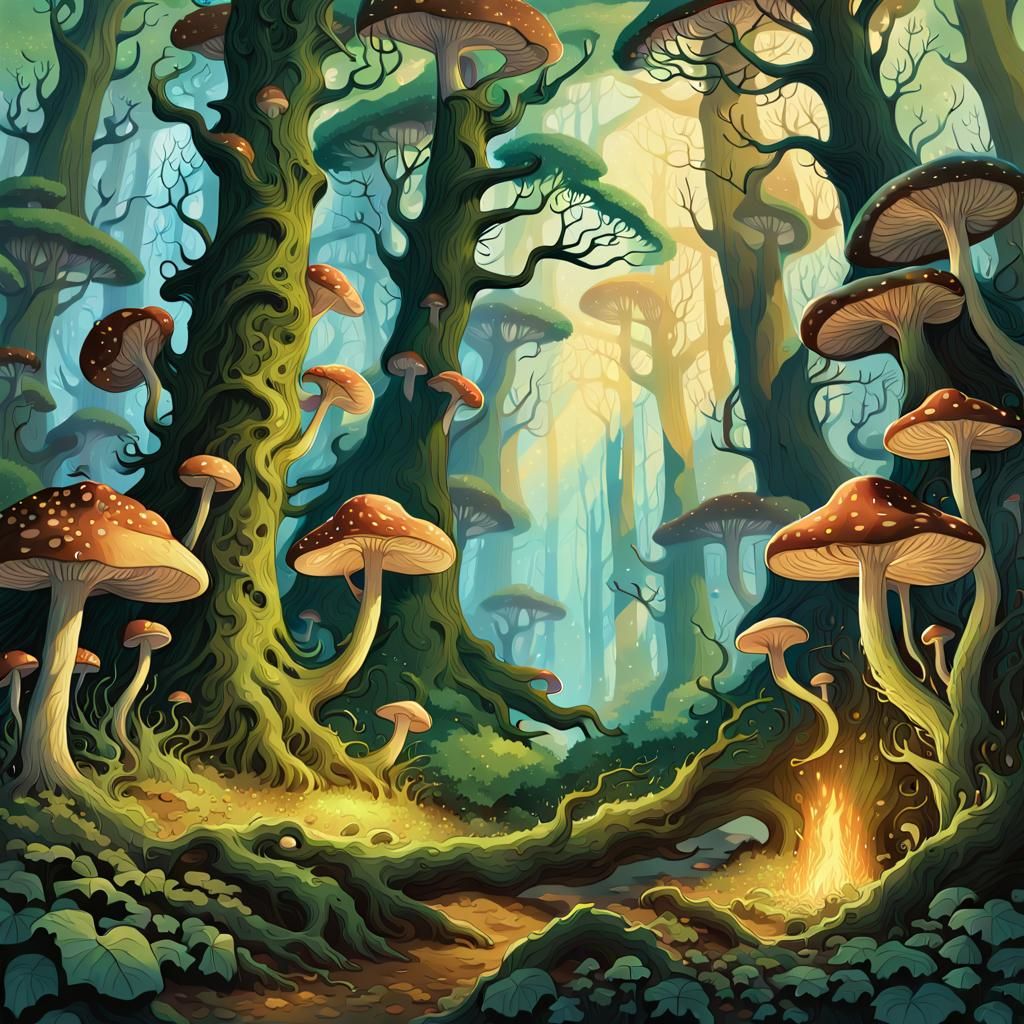 Forest Dryads Dancing in a Dense Forest