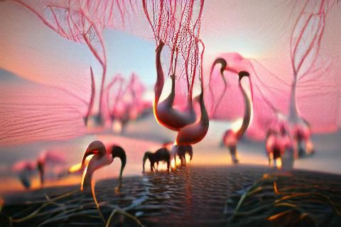 Pink Flamingos at Sunset in Octane Render