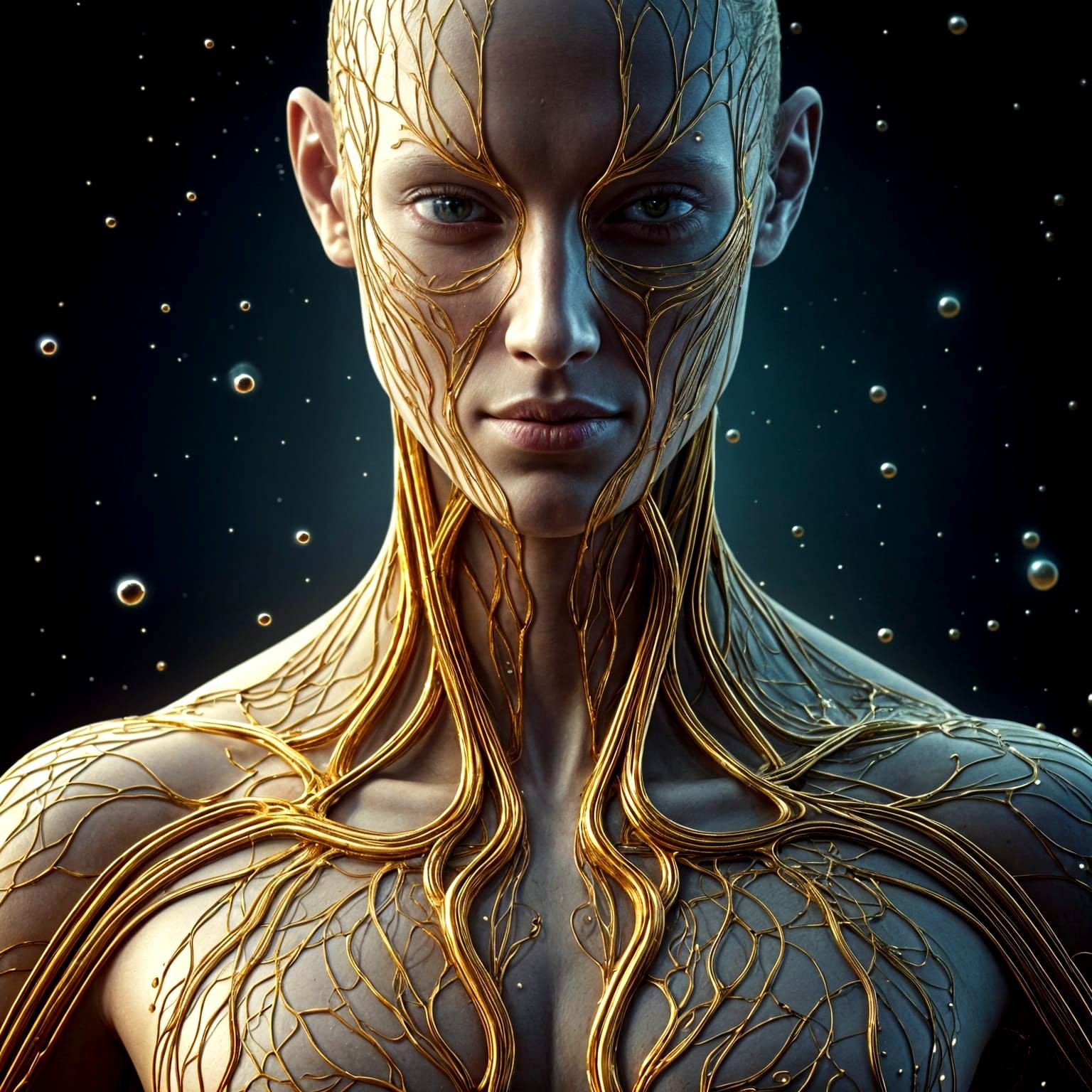 Surreal Human Body with Liquid Silver and Gold Veins