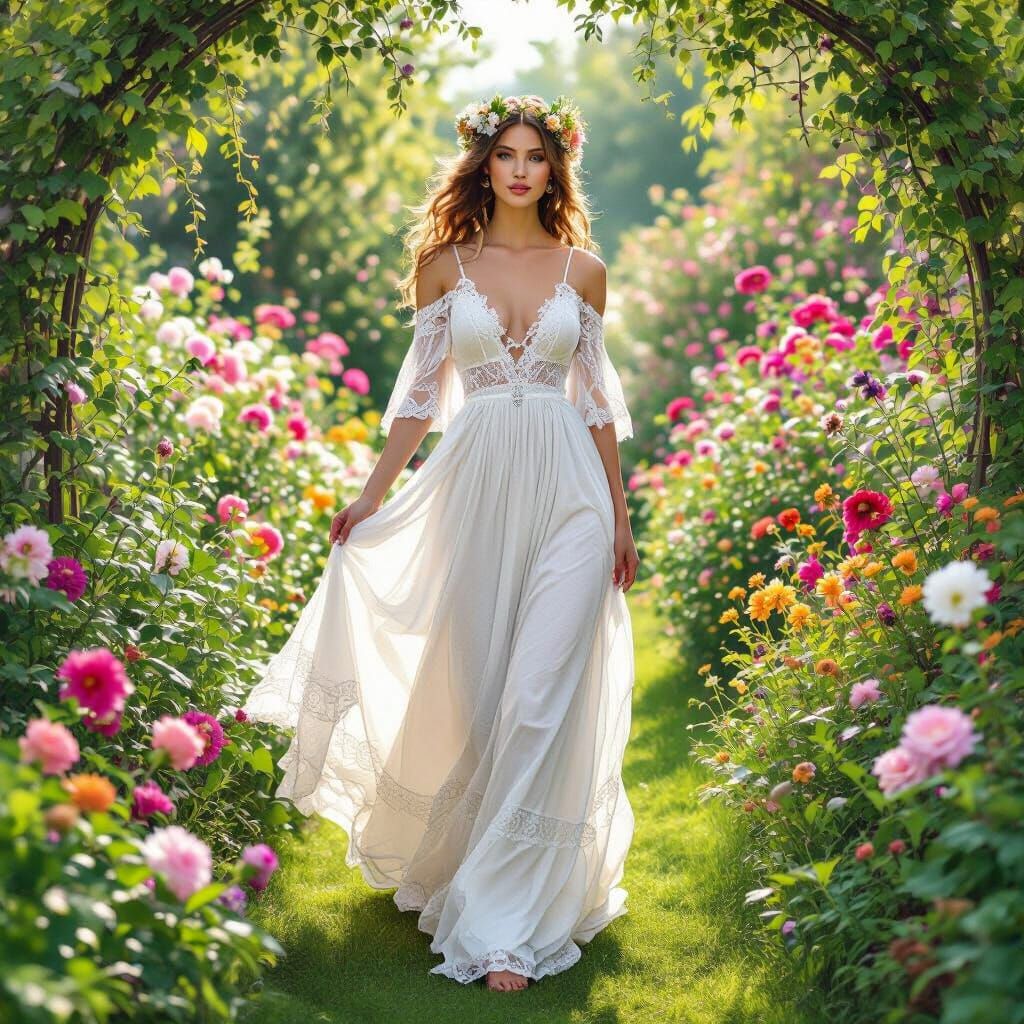 Woman in Garden, Alphonse Mucha Style