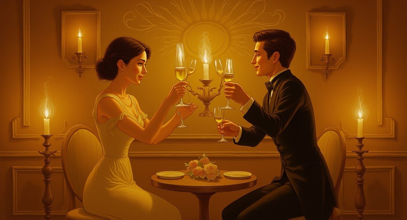 Romantic Champagne Toast in Impressionist Style