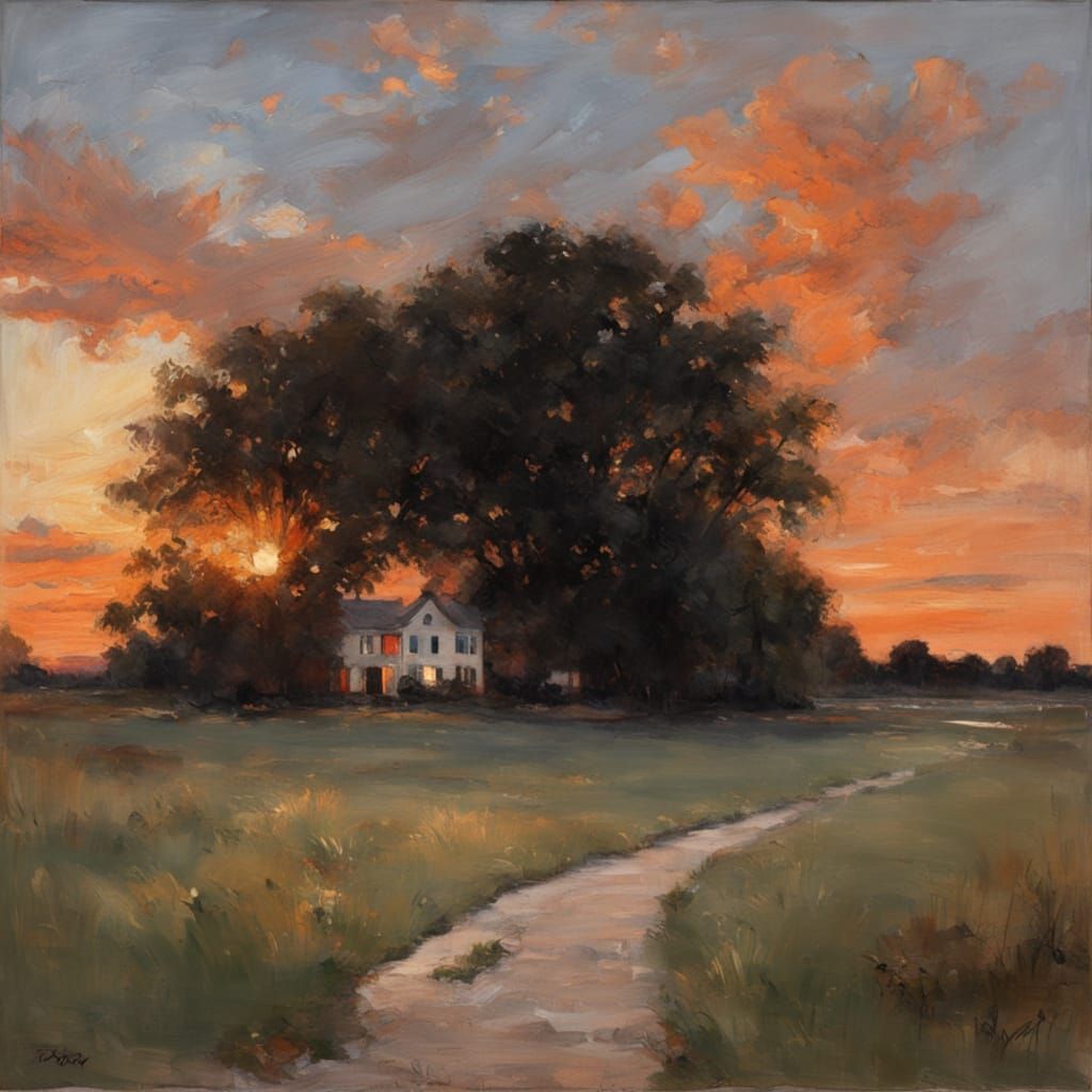 Sunset Landscape in the Style of William Merritt Chase