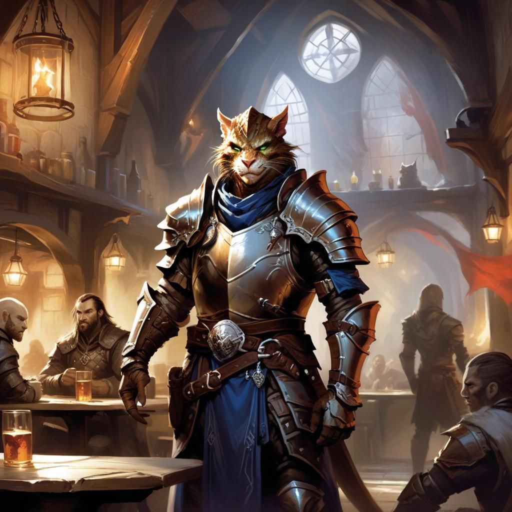 Dragonborn Fighter Noble in Tavern, Fantasy Illustration