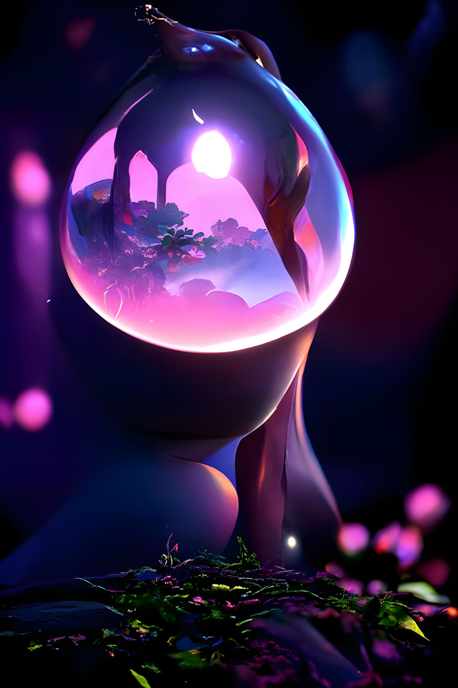 Celestial Garden Digital Painting with Glimmering Moon