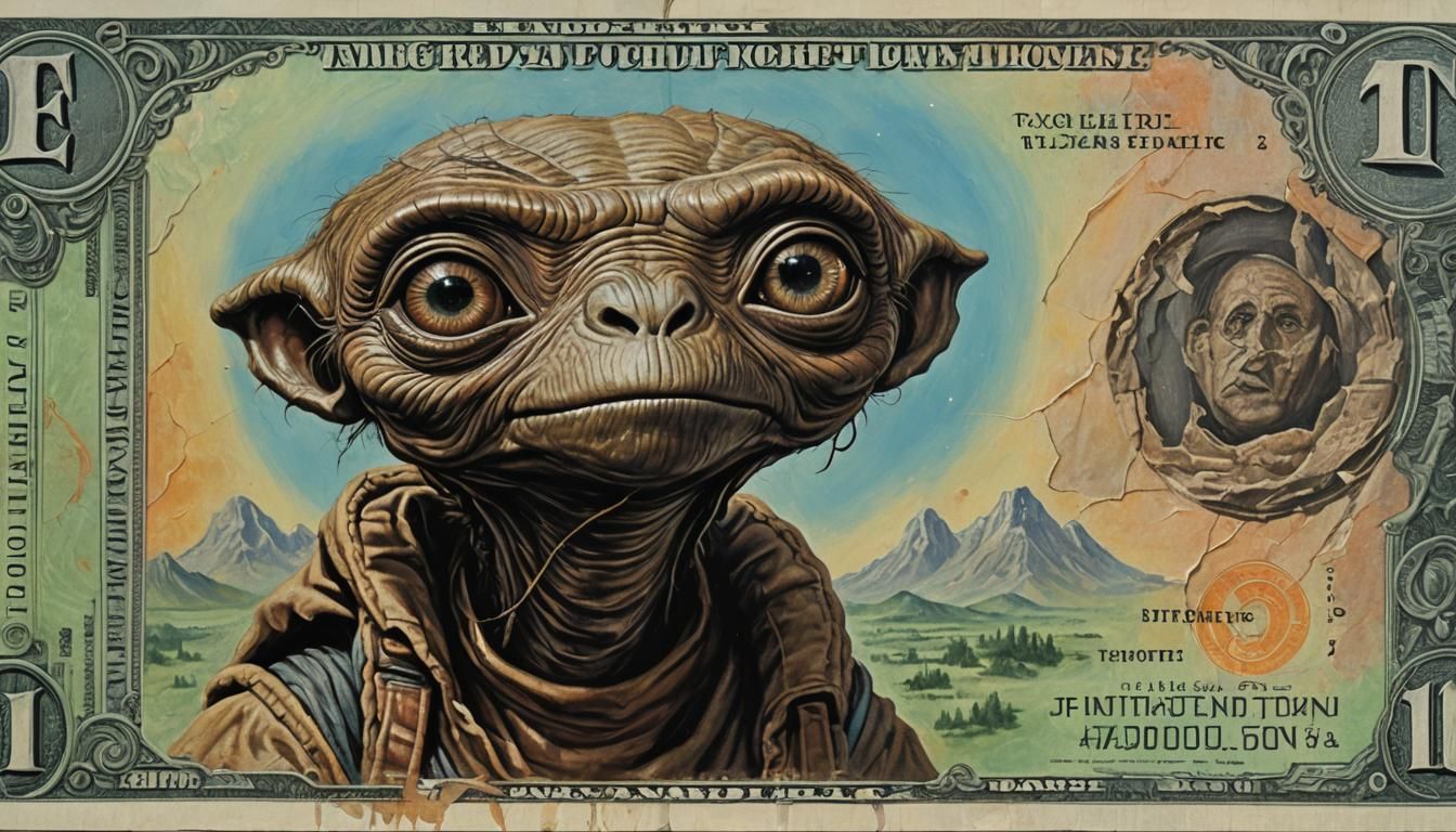 E.T. as Color Banknote Art in Oil Painting Style