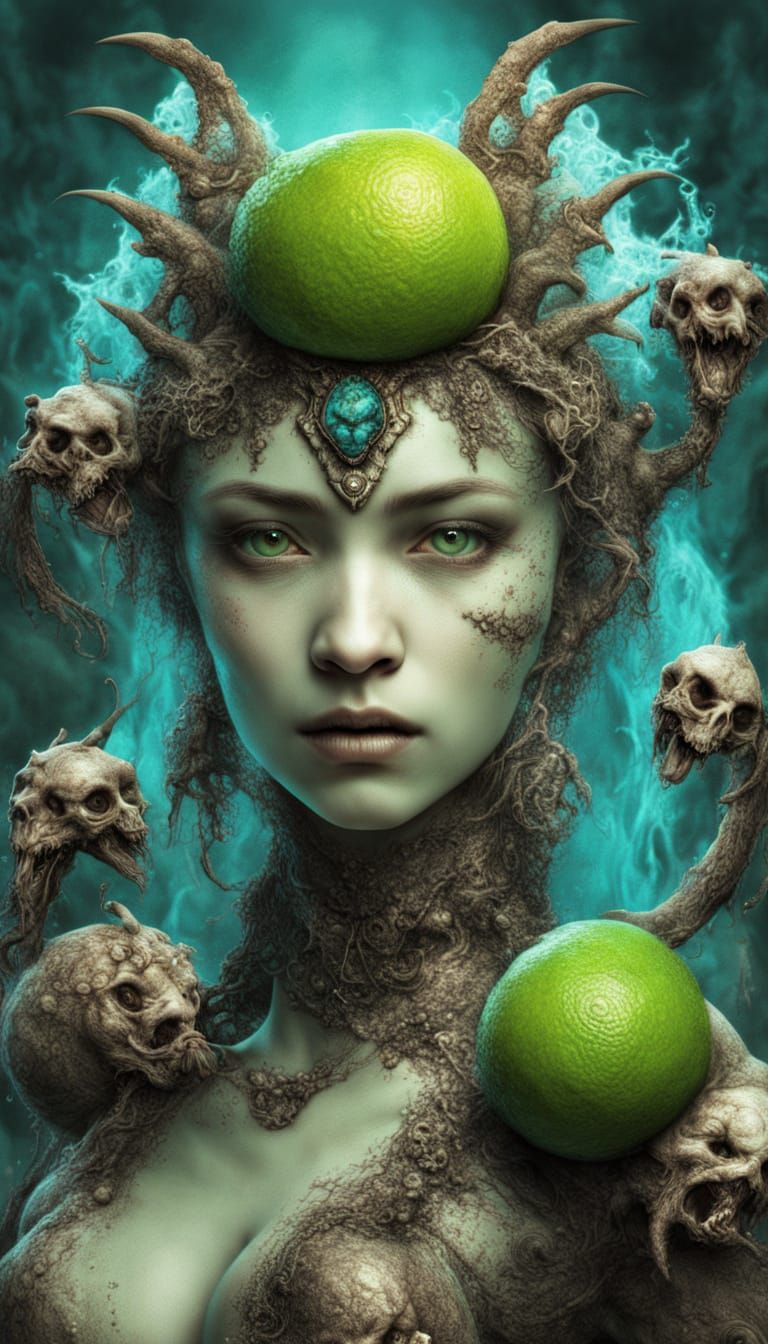 Sepia Horror with Lime and Berry in Biopunk Style