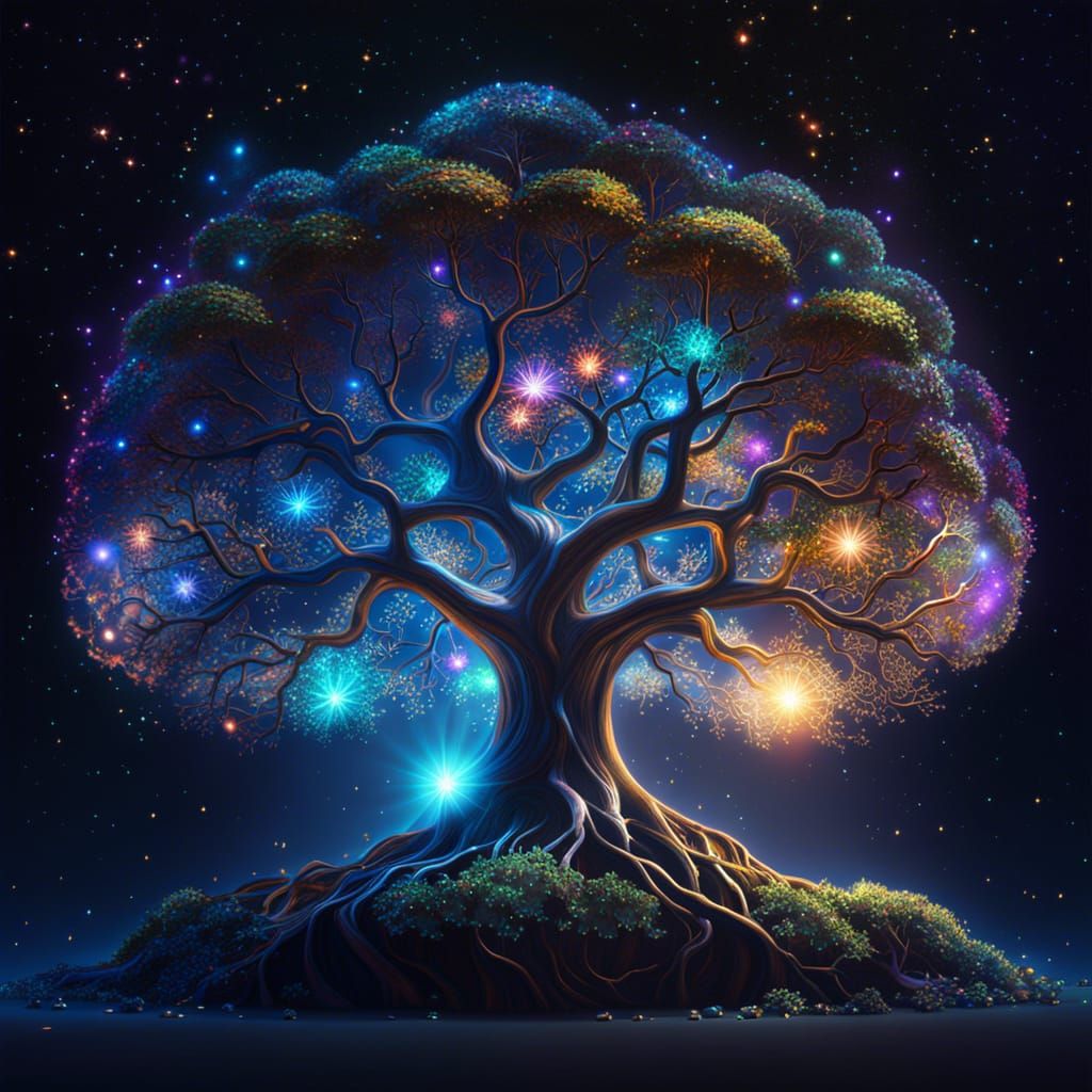 Ethereal Cosmic Tree: Fantasy, Luminescent, Quantum