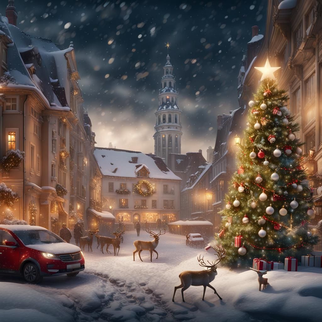 Bratislava Christmas Card with Santa and Reindeer