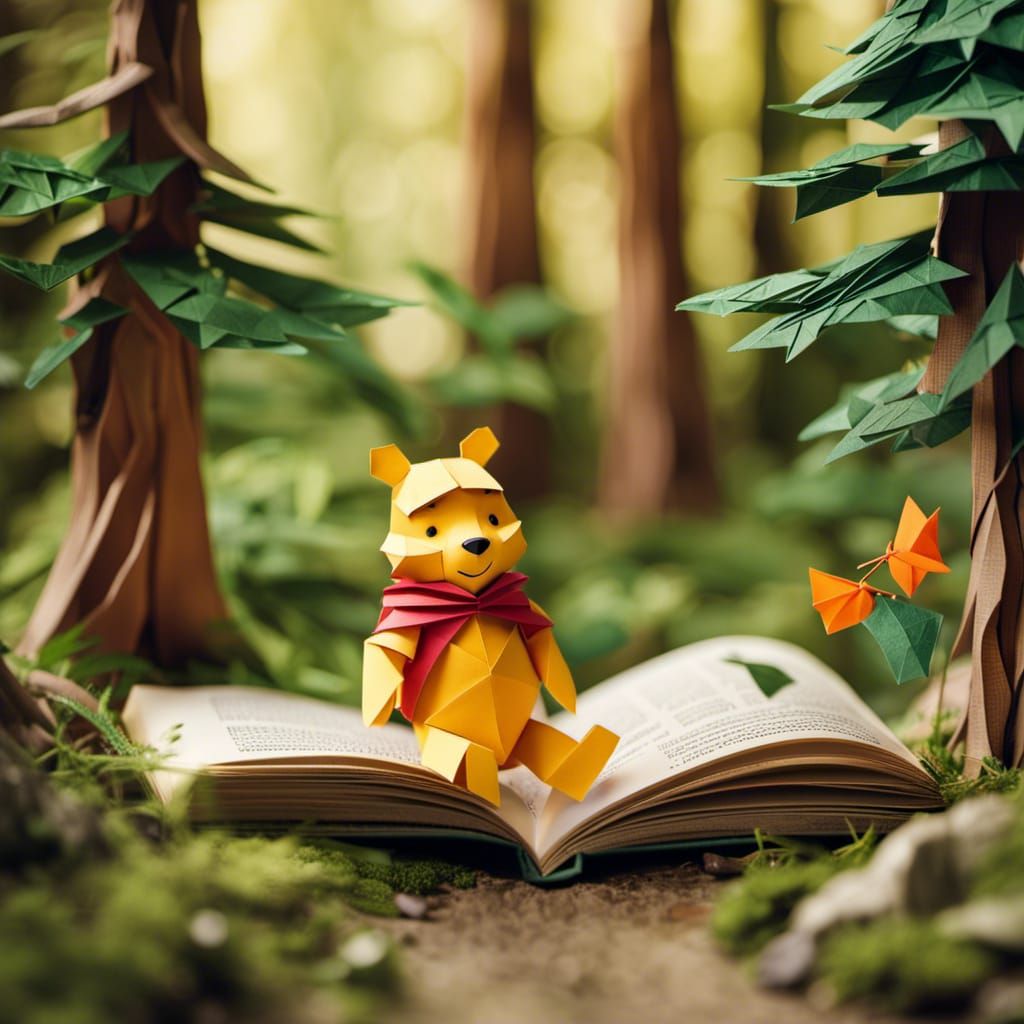 Winnie the Pooh and Piglet Origami Scene