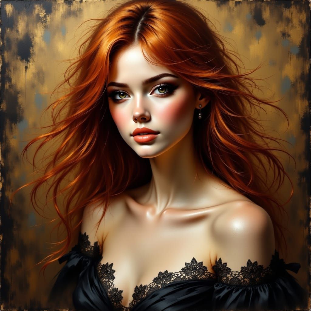 Elegant Woman Portrait with Golden Painterly Background