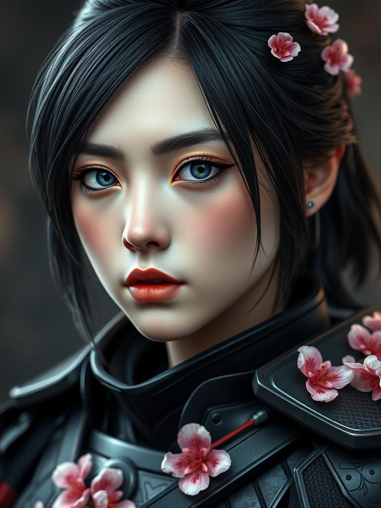 Cyberpunk Girl in Samurai Armor: Digital Art