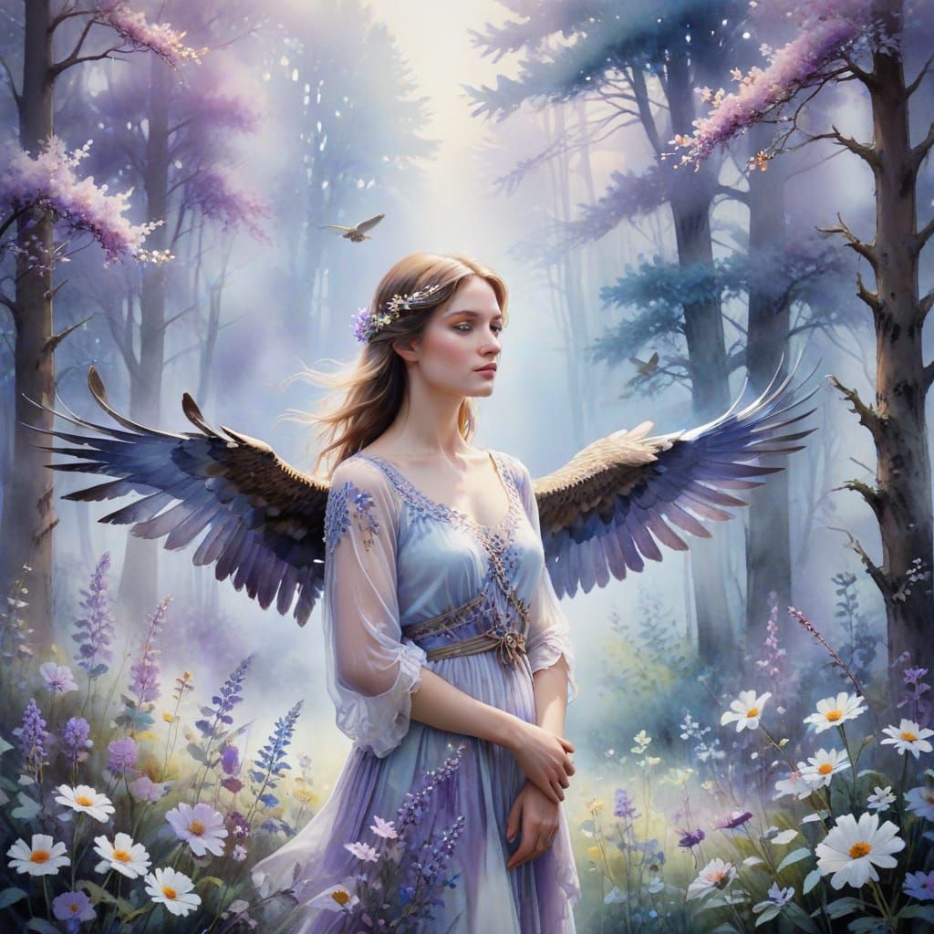 Whimsical Forest Encounter in Soft Pastel Hues