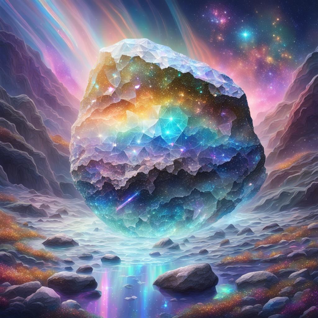 Crystalline Rock Formation: Holographic Astral Illustration