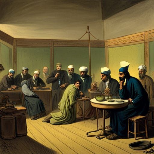 Iranian Coffee House Football Scene in Horror Style