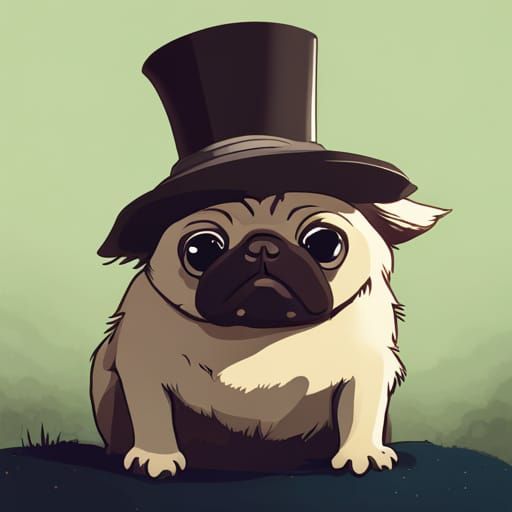 Pug with Top Hat in Studio Ghibli Style